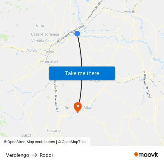 Verolengo to Roddi map