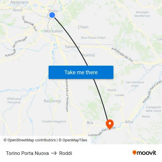 Turin Porta Nuova to Roddi map