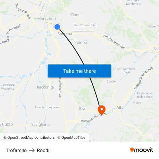 Trofarello to Roddi map