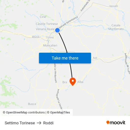 Settimo Torinese to Roddi map