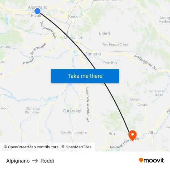 Alpignano to Roddi map