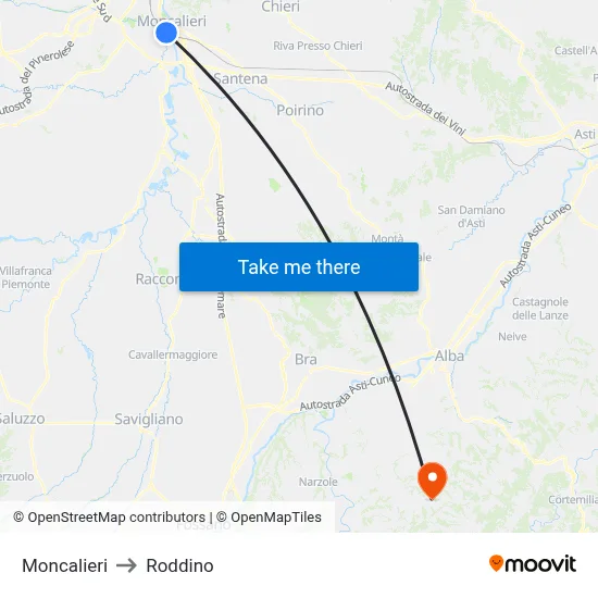 Moncalieri to Roddino map