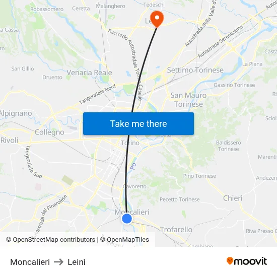 Moncalieri to Leinì map