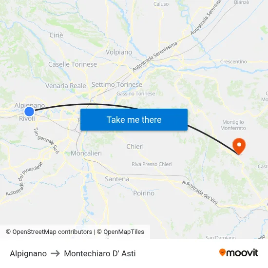 Alpignano to Montechiaro d'Asti map
