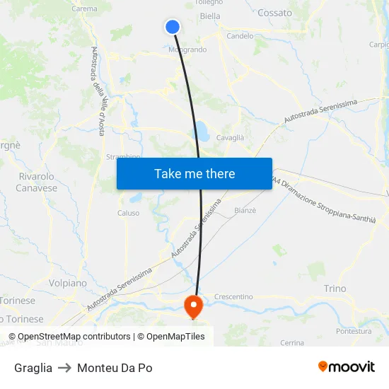 Graglia to Monteu Da Po map