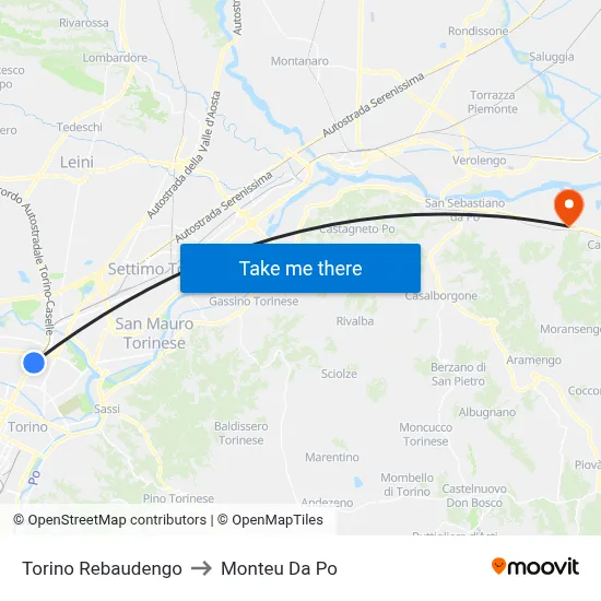 Turin Rebaudengo to Monteu Da Po map