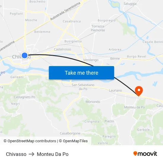 Chivasso to Monteu Da Po map