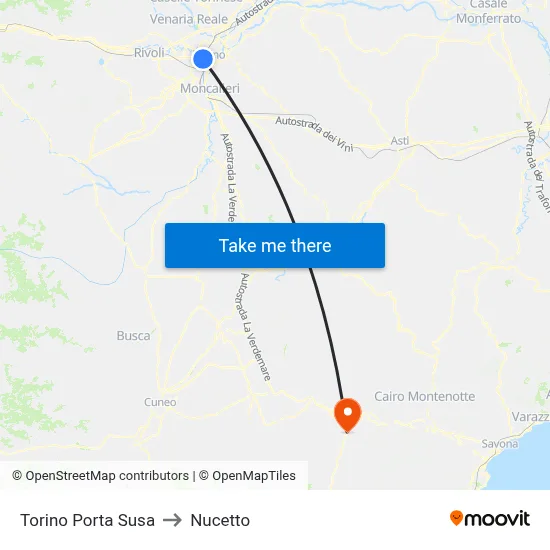 Turin Porta Susa to Nucetto map