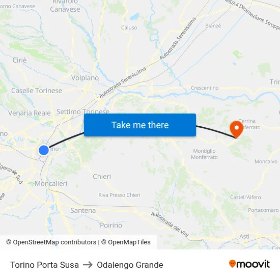 Turin Porta Susa to Odalengo Grande map
