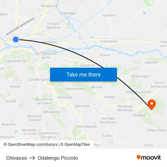 Chivasso to Odalengo Piccolo map