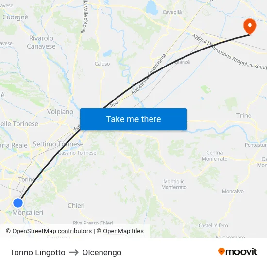 Turin Lingotto to Olcenengo map