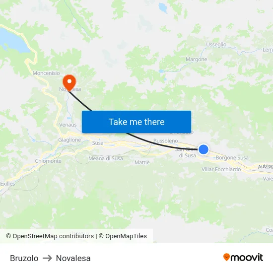 Bruzolo to Novalesa map