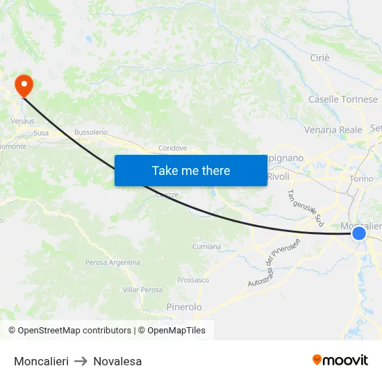 Moncalieri to Novalesa map