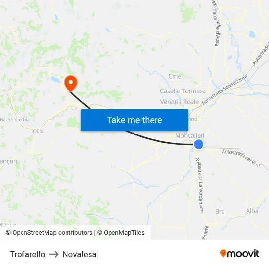 Trofarello to Novalesa map