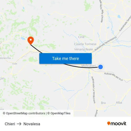 Chieri to Novalesa map