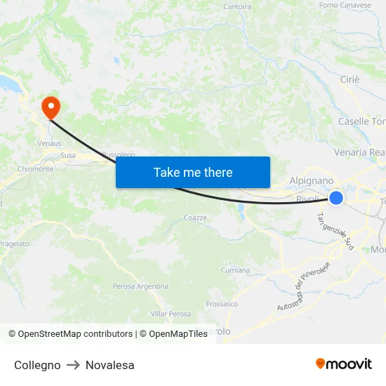 Collegno to Novalesa map