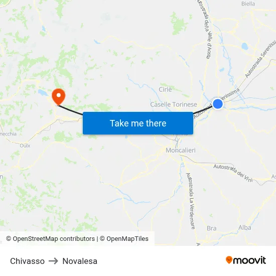 Chivasso to Novalesa map