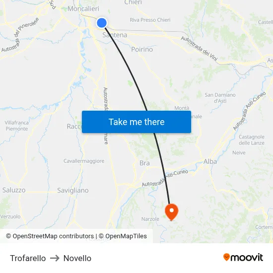 Trofarello to Novello map