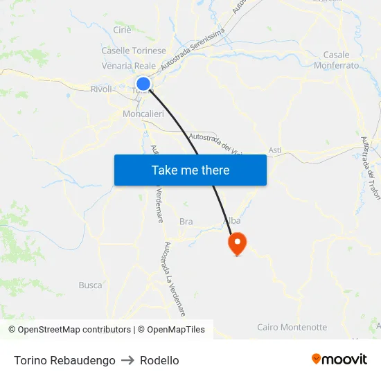 Turin Rebaudengo to Rodello map
