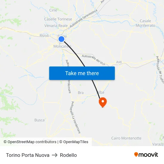 Turin Porta Nuova to Rodello map