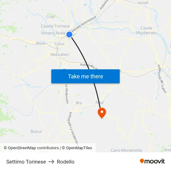 Settimo Torinese to Rodello map