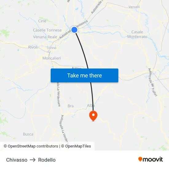 Chivasso to Rodello map