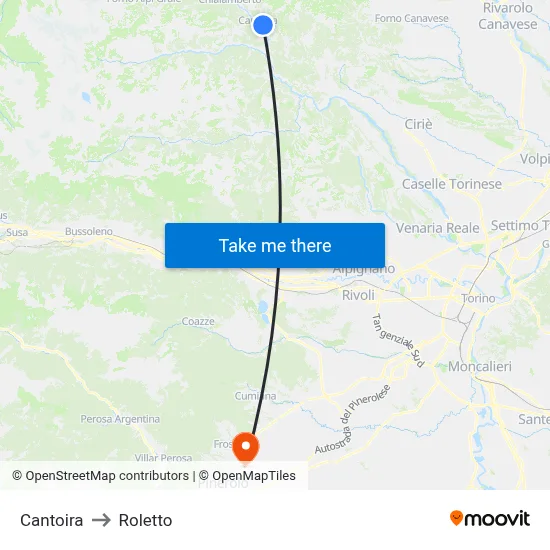 Cantoira to Roletto map