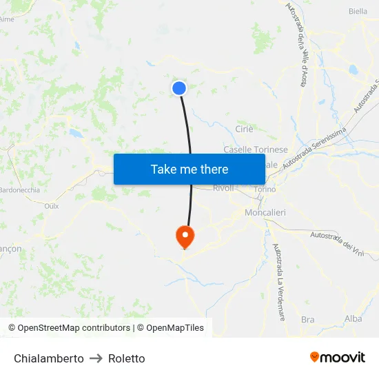 Chialamberto to Roletto map