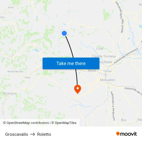 Groscavallo to Roletto map