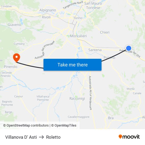 Villanova D' Asti to Roletto map