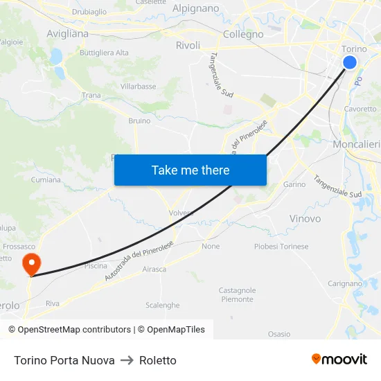 Turin Porta Nuova to Roletto map