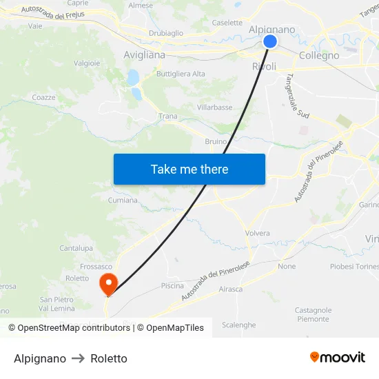 Alpignano to Roletto map