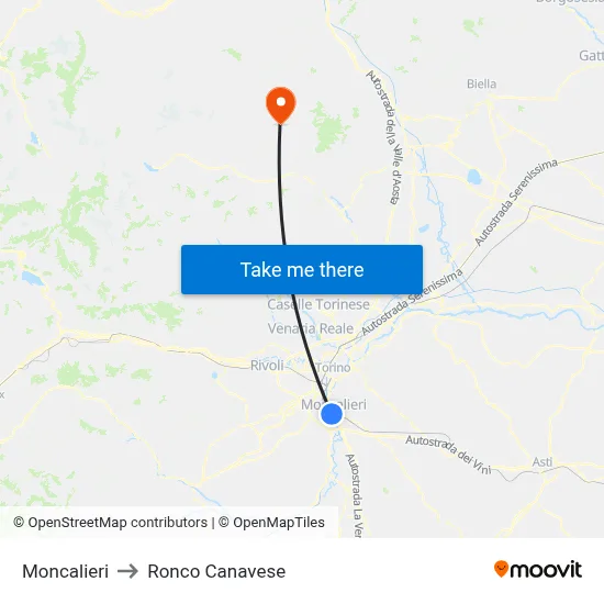 Moncalieri to Ronco Canavese map
