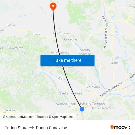 Turin Stura to Ronco Canavese map