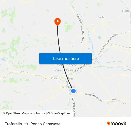 Trofarello to Ronco Canavese map