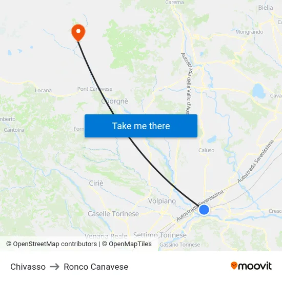 Chivasso to Ronco Canavese map