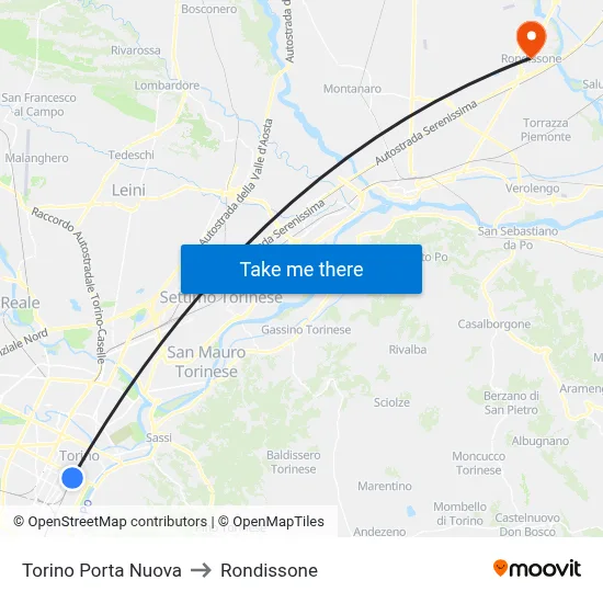 Turin Porta Nuova to Rondissone map