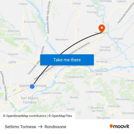 Settimo Torinese to Rondissone map