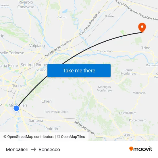 Moncalieri to Ronsecco map