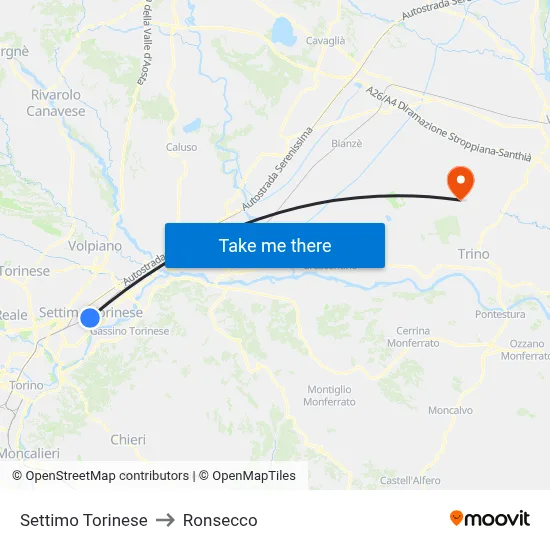 Settimo Torinese to Ronsecco map