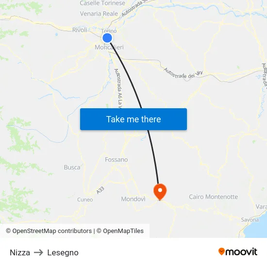Nizza to Lesegno map