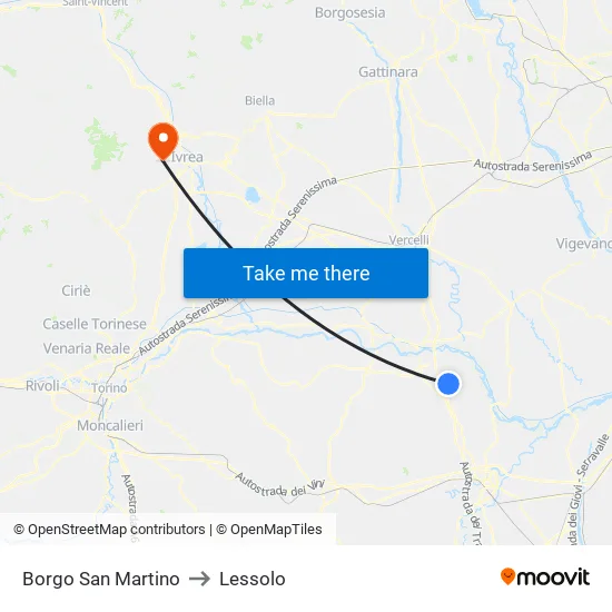Borgo San Martino to Lessolo map