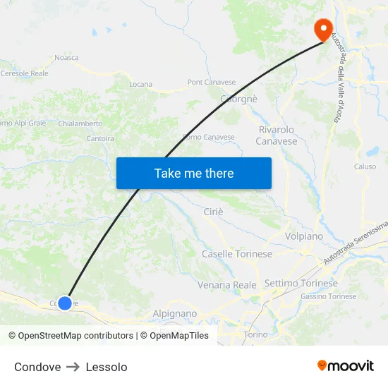 Condove to Lessolo map