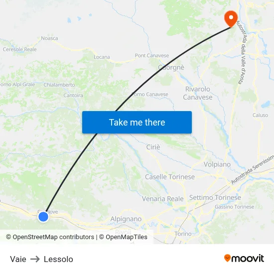 Vaie to Lessolo map