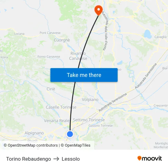 Turin Rebaudengo to Lessolo map
