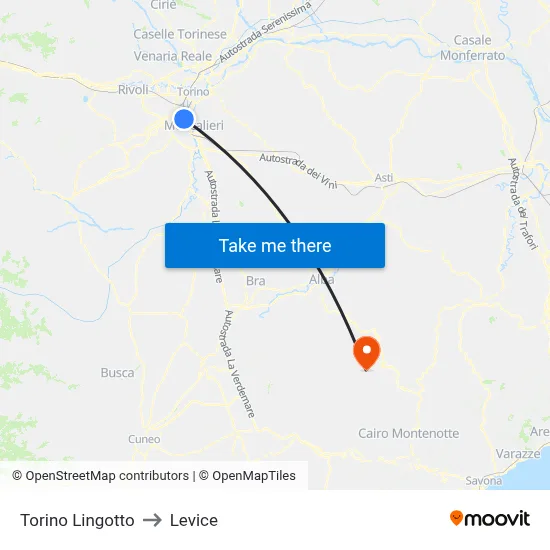 Turin Lingotto to Levice map
