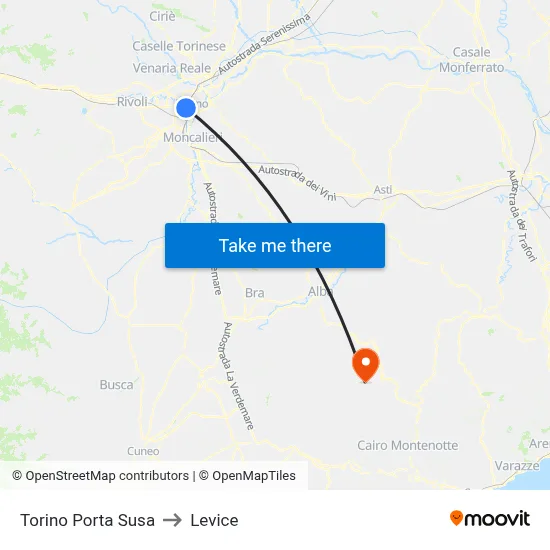 Turin Porta Susa to Levice map