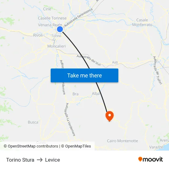 Turin Stura to Levice map