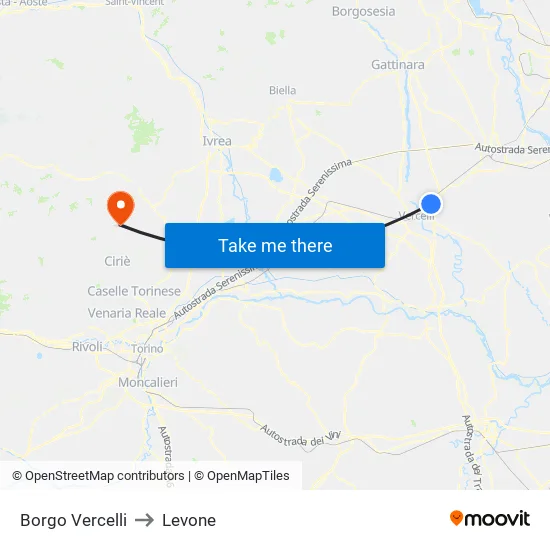 Borgo Vercelli to Levone map