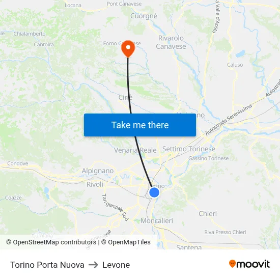 Turin Porta Nuova to Levone map